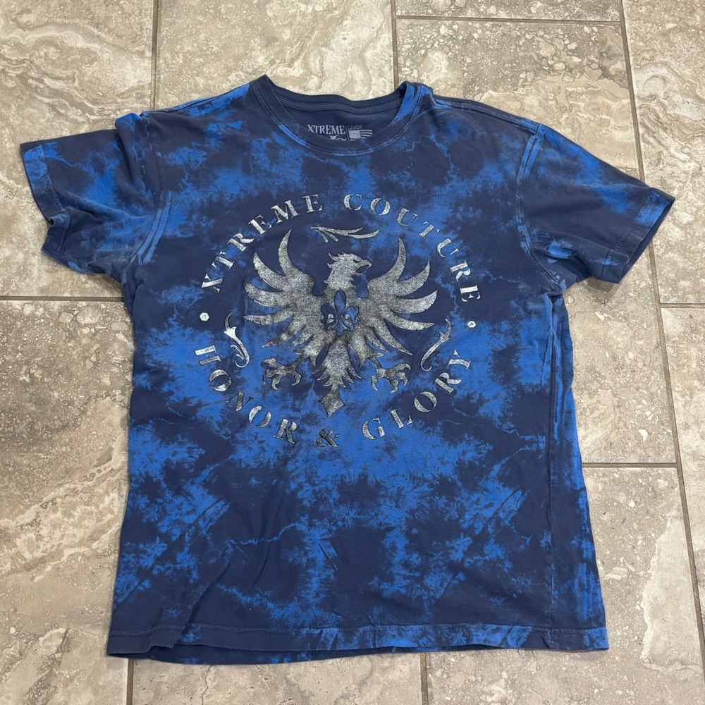 Xtreme Couture By Affliction Men Blue Tie Dye Graphic T-Shirt Honor & Glory L